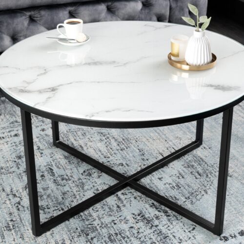 ELEGANCE fehér és fekete üveg dohányzóasztal 80 cm