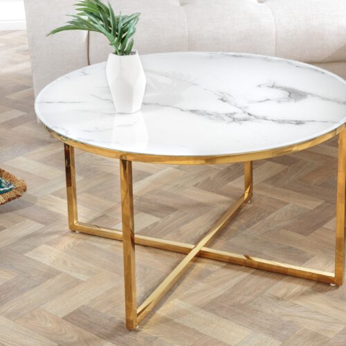 ELEGANCE II fehér és arany üveg dohányzóasztal 80 cm