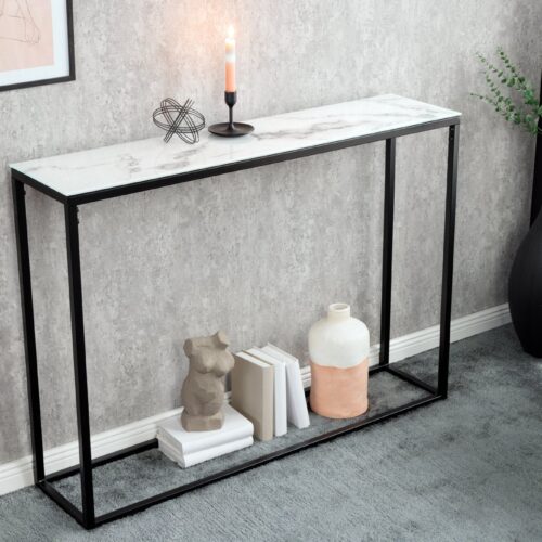 ELEGANCE fehér és fekete üveg konzolasztal 110 cm