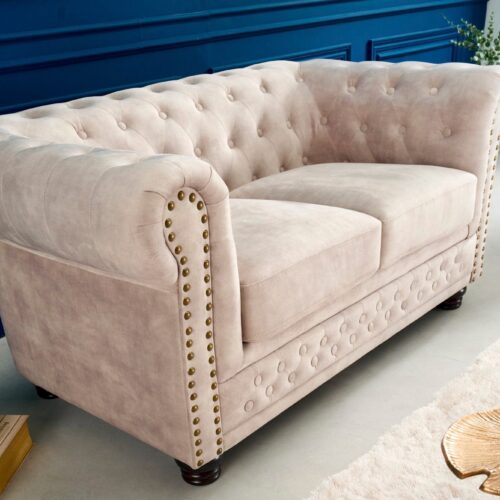 CHESTERFIELD bézs 2 személyes bársony kanapé
