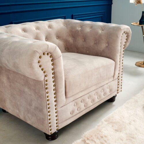 CHESTERFIELD bézs bársony fotel