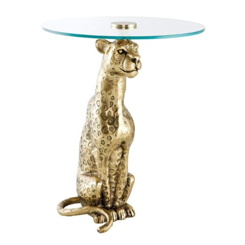 WILDLIFE antik-arany párduc lerakóasztal 60cm