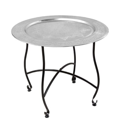 MARRAKESH ezüst dizájn acél lerakóasztal levehető tálcával 60cm