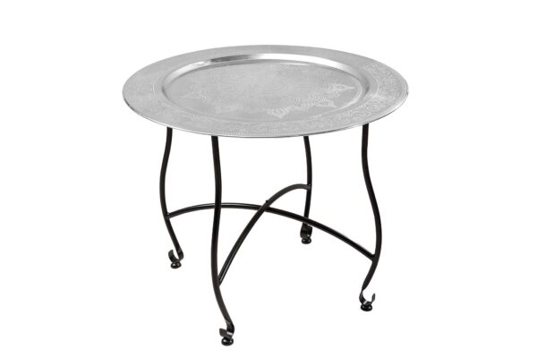 MARRAKESH ezüst dizájn acél lerakóasztal levehető tálcával 60cm