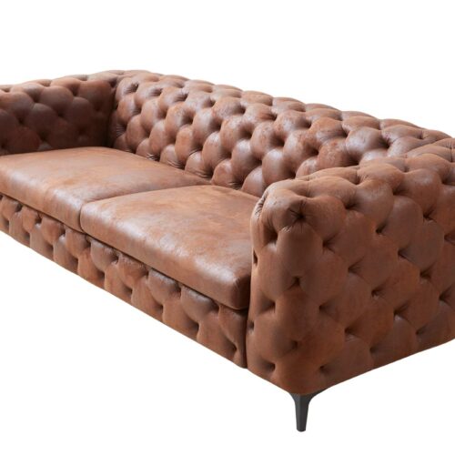 MODERN BAROCK mikroszálas antik barna kanapé Chesterfield stílusú 3-személyes