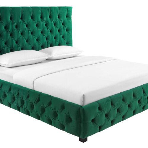 PARIS CHESTERFIELD sötétzöld bársony ágy 180x200cm