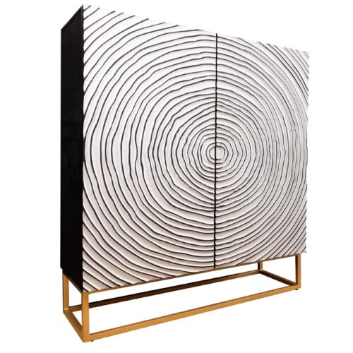 ZEN CIRCLE fekete-fehér mangófa tálalószekrény 120cm