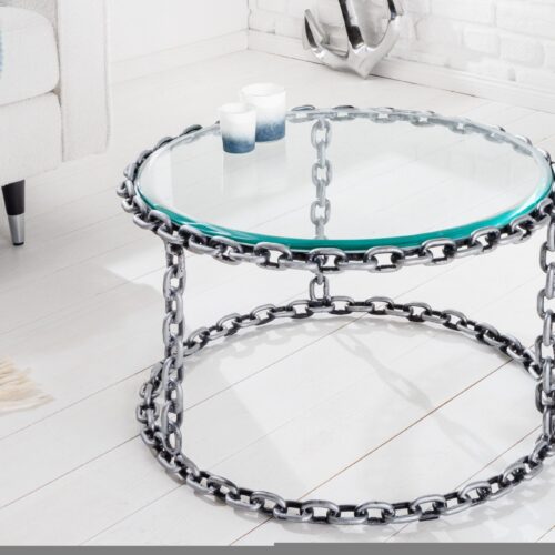 CHAIN ezüst üveg dohányzóasztal 65cm