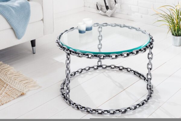 CHAIN ezüst üveg dohányzóasztal 65cm