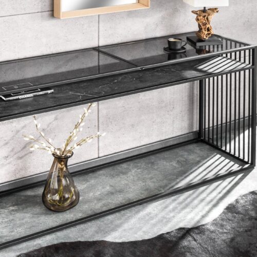ARCHITECTURE fekete márvány mintázatú konzol asztal 120cm