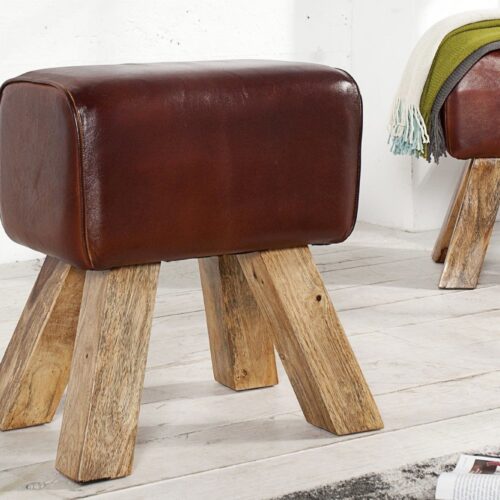BOCK II kávészínű bőr hokedli 40 cm