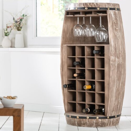 BODEGA II barna fenyőfa hordó bortartó