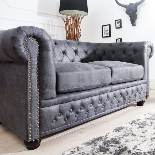 CHESTERFIELD 2 személyes antik szürke kanapé