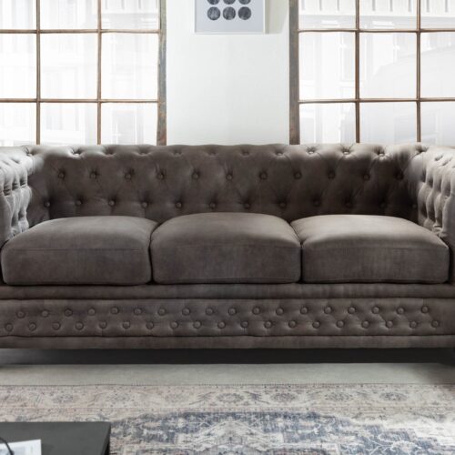 CHESTERFIELD 3 személyes szürke vintage kanapé