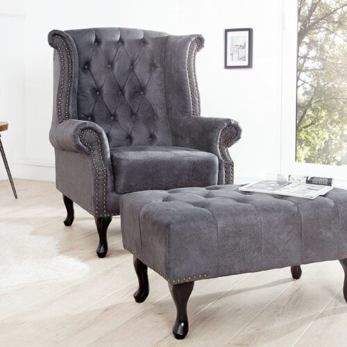 CHESTERFIELD antik szürke lábzsámoly