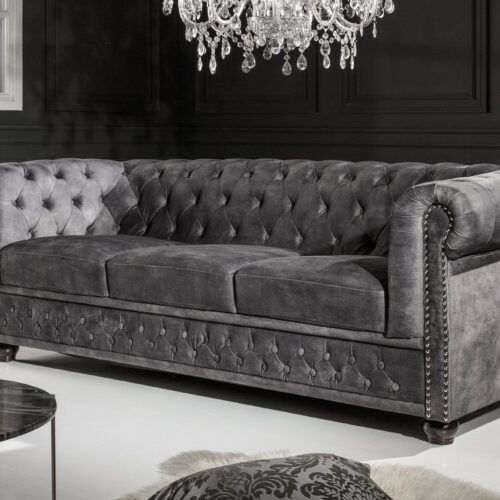 CHESTERFIELD szürke bársony kanapé
