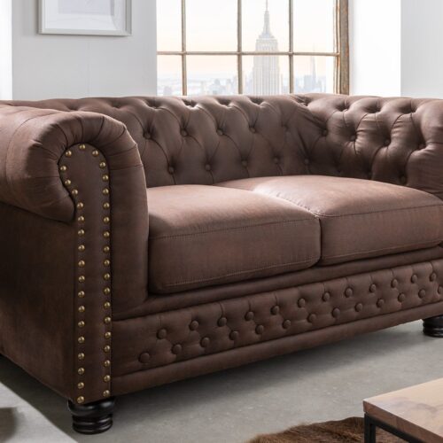 CHESTERFIELD vintage barna mikroszálas kanapé