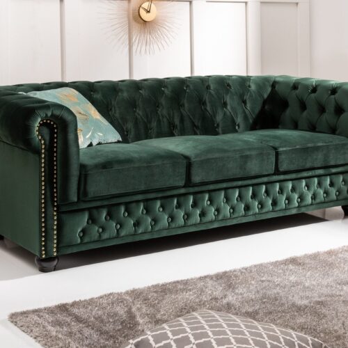 CHESTERFIELD zöld bársony kanapé