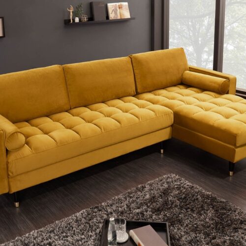 COZY VELVET sárga bársony sarokkanapé