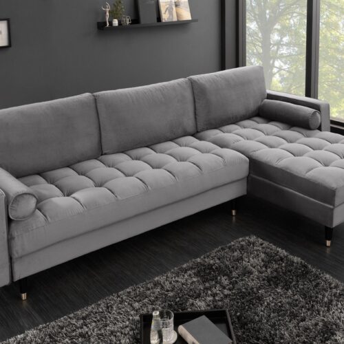 COZY VELVET szürke bársony sarokkanapé