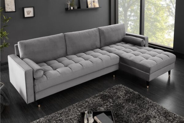 COZY VELVET szürke bársony sarokkanapé
