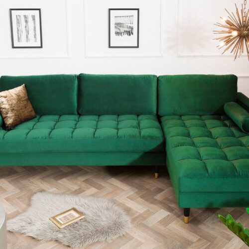 COZY VELVET zöld bársony sarokkanapé