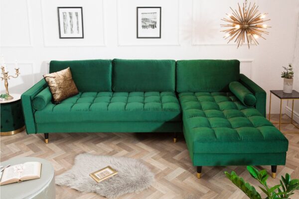 COZY VELVET zöld bársony sarokkanapé