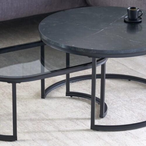 ELEGANCE fekete márvány mintázatú kétrészes dohányzóasztal 70cm