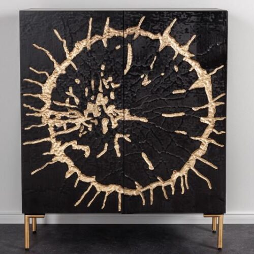 CIRCLE fekete-arany mangófa tálalószekrény 120cm