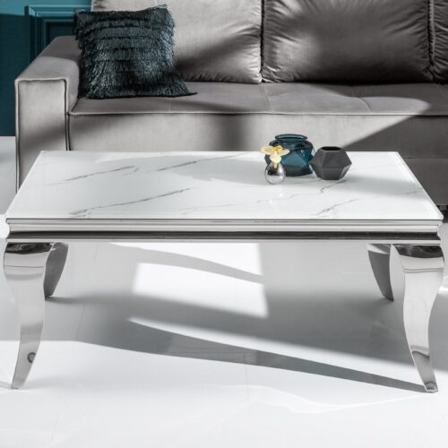 MODERN BAROCK fehér üveg márványmintás dohányzóasztal 100x60x45