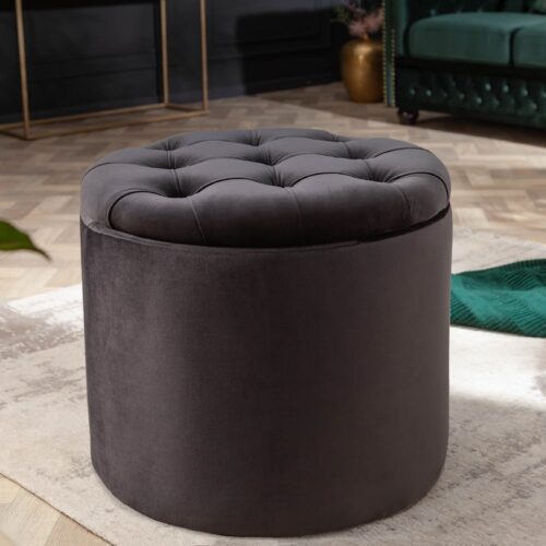 MODERN BAROCK fekete bársony hokedli 50cm