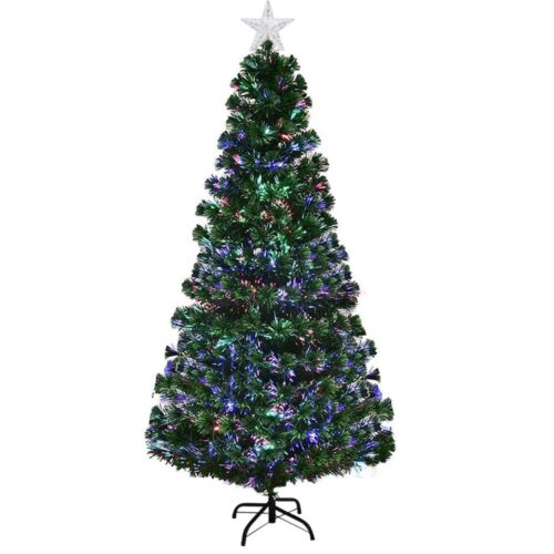 Műfenyő száloptikával színes LED-del több típusban-210 cm-es